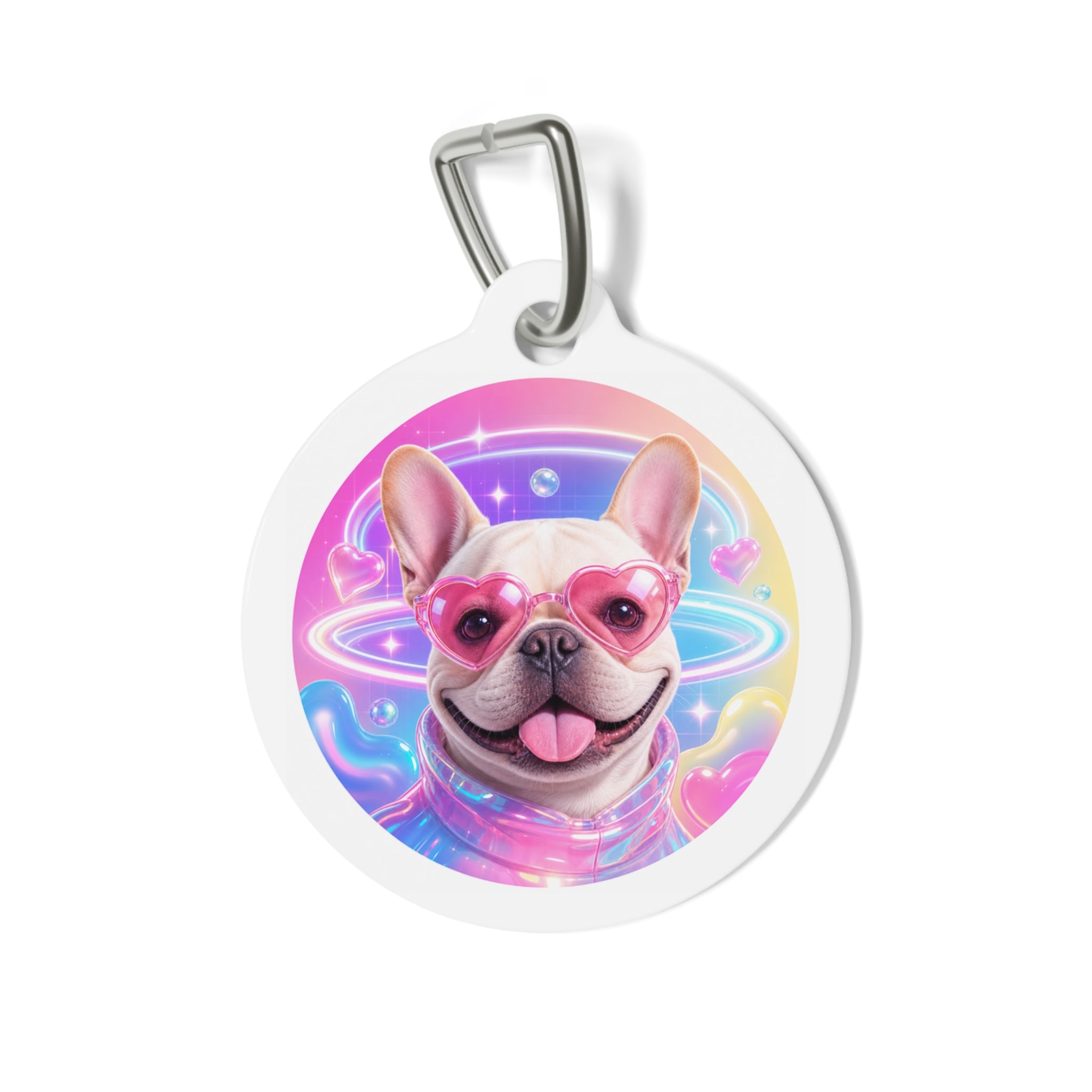 French Bulldog Pink Heart Sunglasses Personalized Dog ID Tag