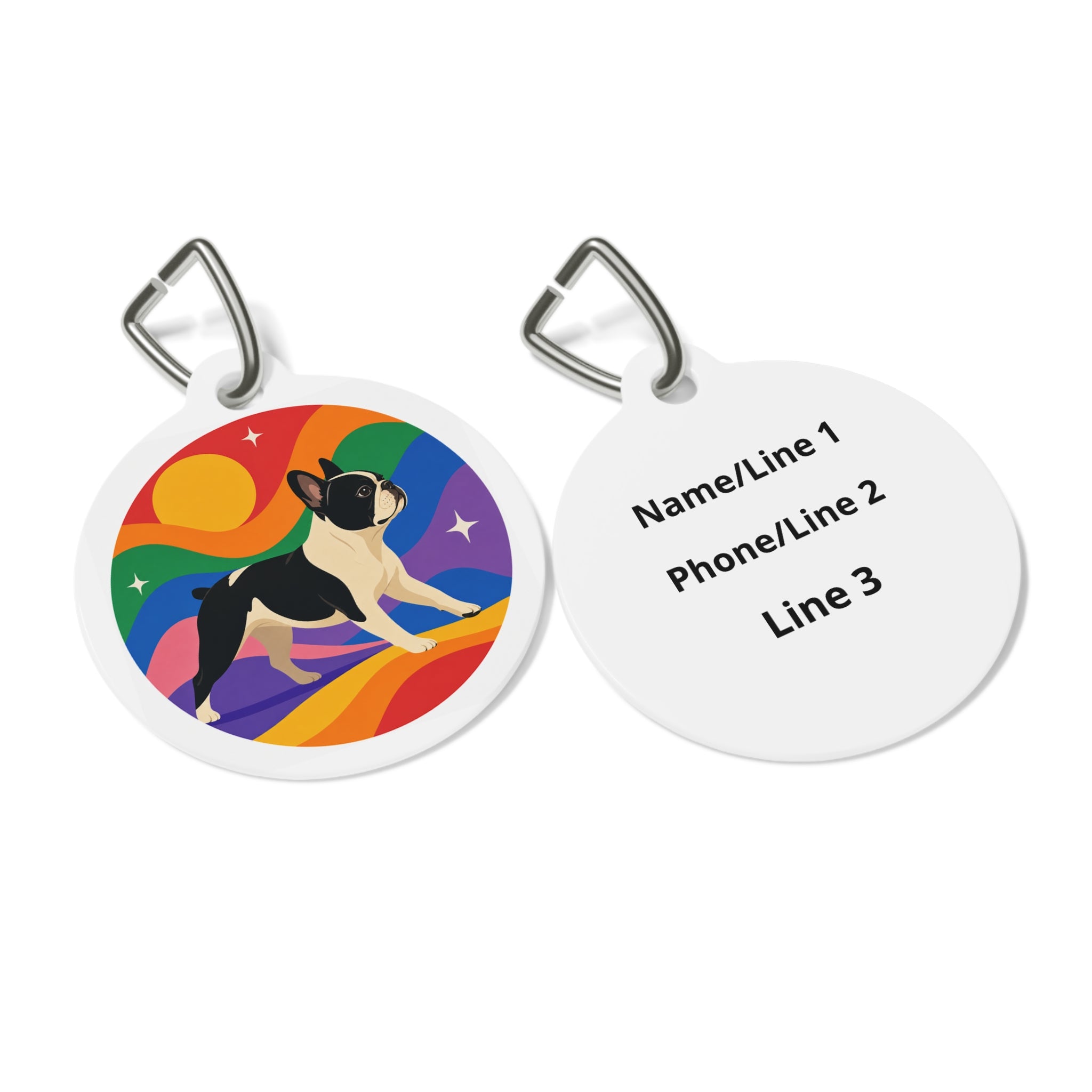 French Bulldog Joyful Rainbow Personalized Dog ID Tag