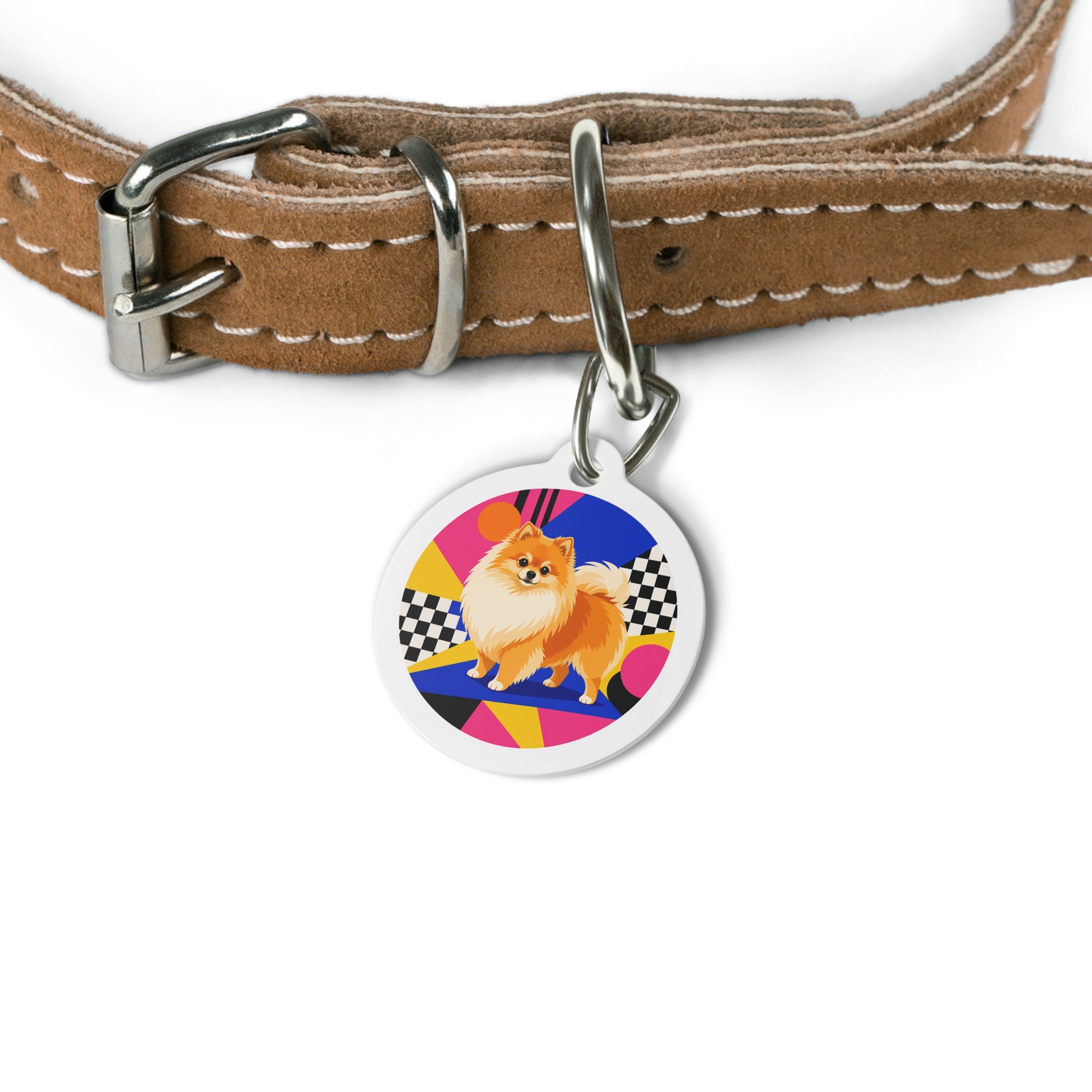 Pomeranian Bold Checkerboard Pop Art Personalized Dog ID Tag