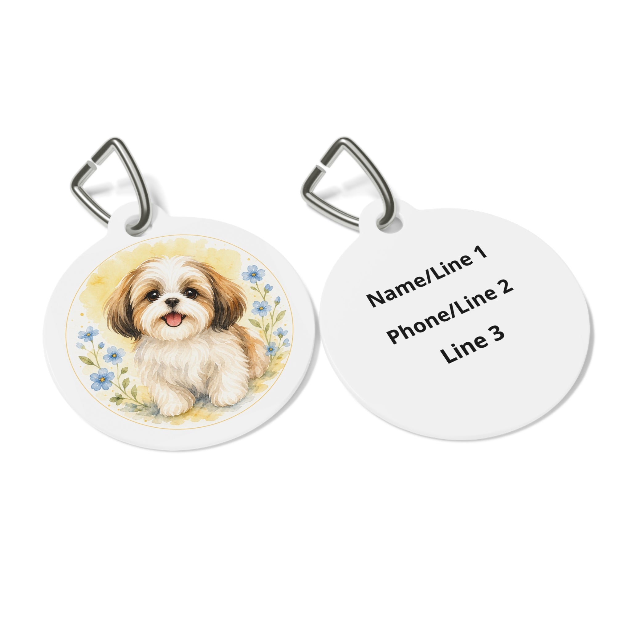 Shih Tzu Delicate Floral Watercolor Personalized Dog ID Tag