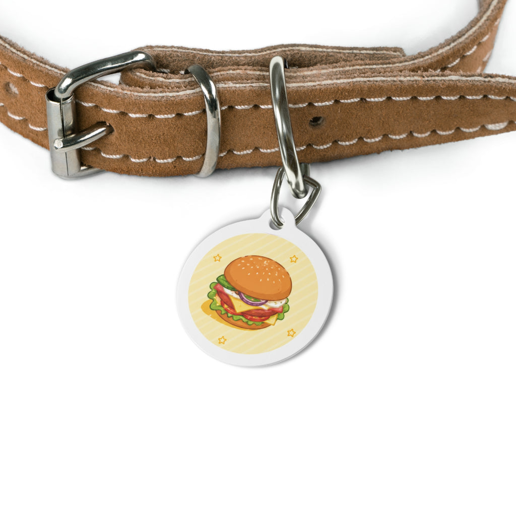 Classic Burger Whimsical Foodie Art Personalized Dog ID Tag