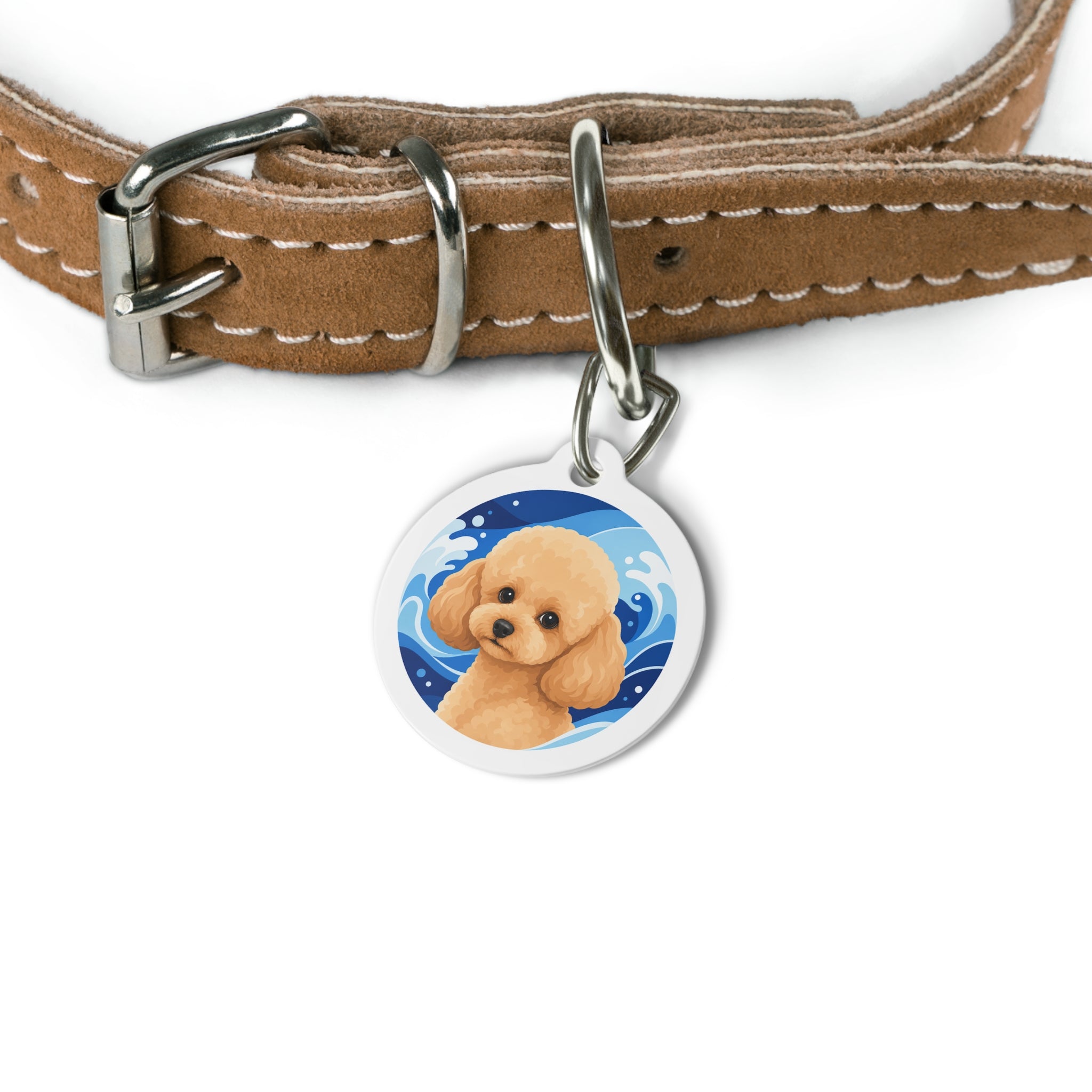 Chapa de identificación personalizada para perro, caniche toy, onda marina, albaricoque, cachorro