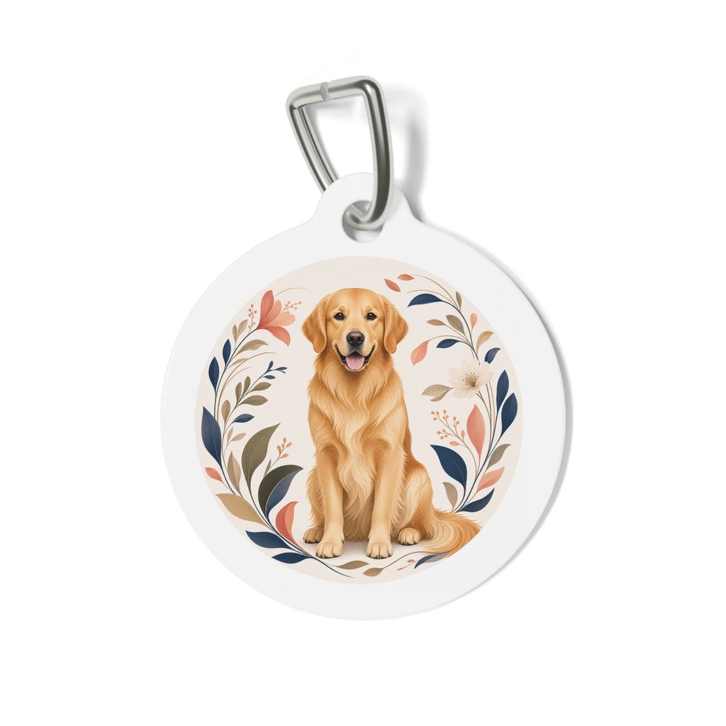 Medallón de identificación para perro con corona de prado Golden Retriever personalizado