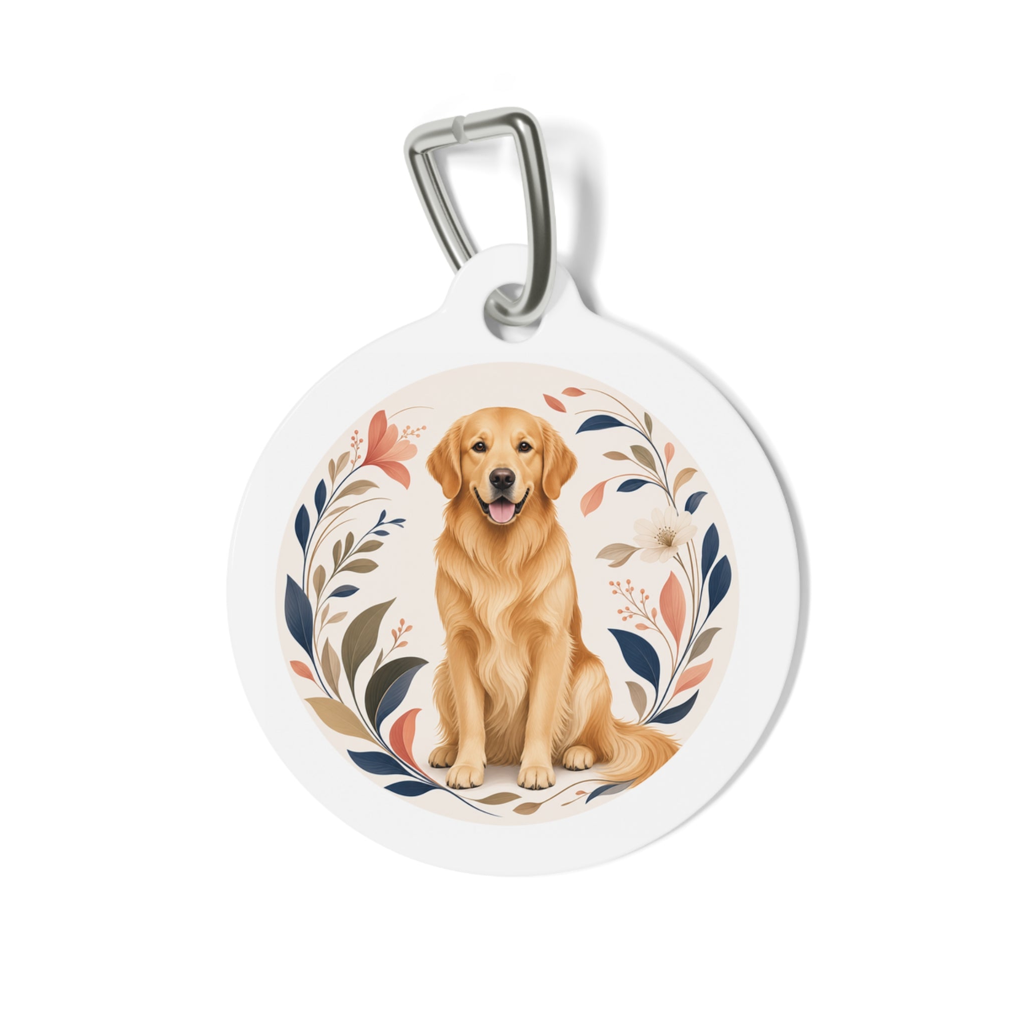 Medallón de identificación para perro con corona de prado Golden Retriever personalizado