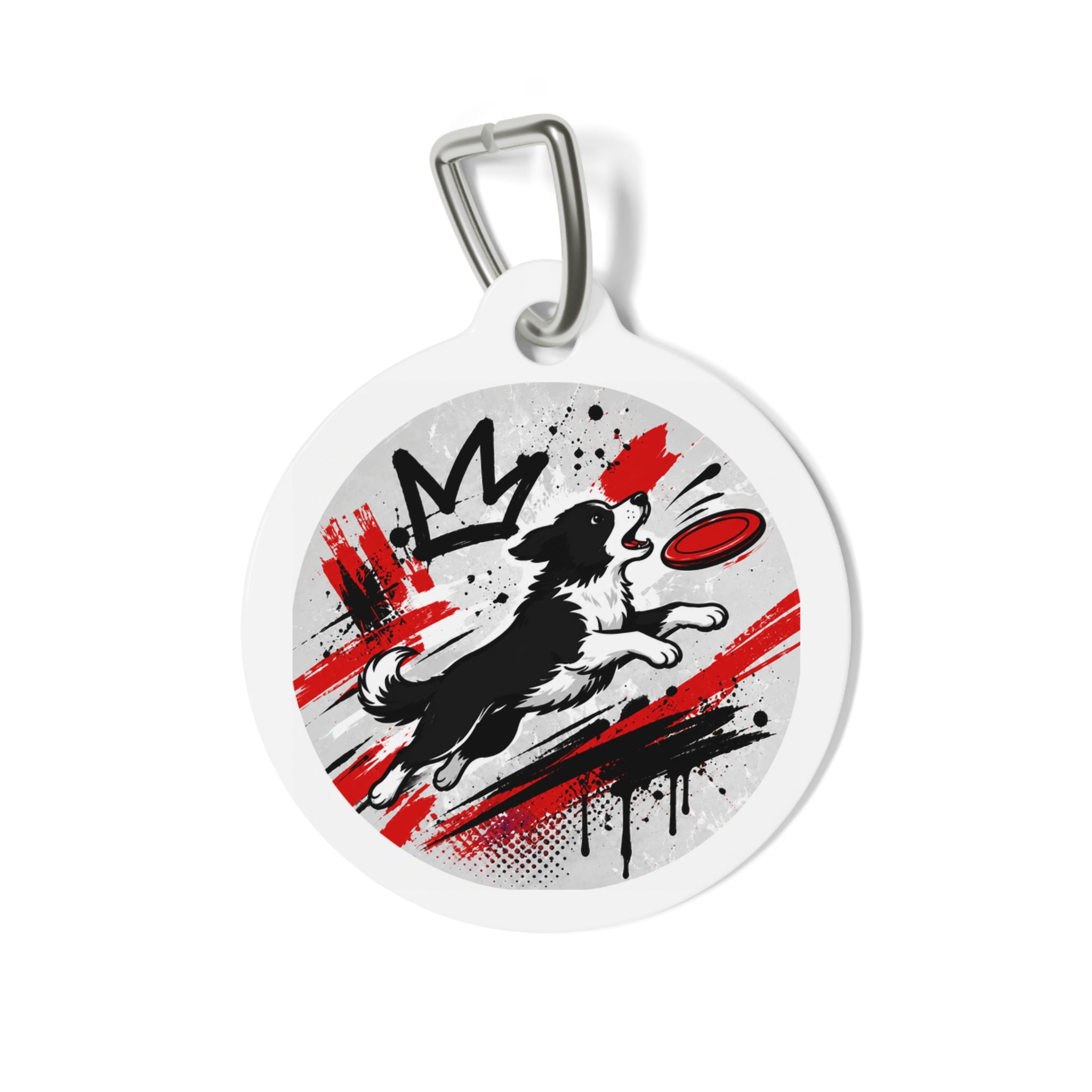 Flying Disc Collie Energetic Sports Illustration Personalized Dog ID Tag