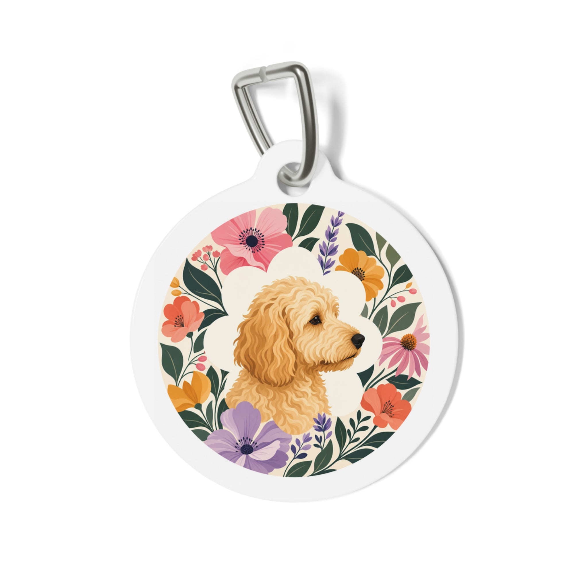 Goldendoodle Botanical Floral Portrait Personalized Dog ID Tag