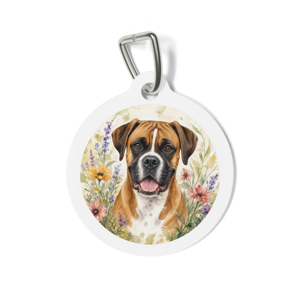 拳师犬野花水彩个性化狗牌