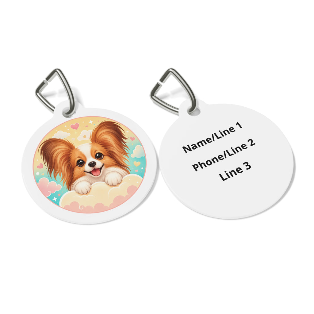 Papillon Sunny Heart Clouds Personalized Dog ID Tag