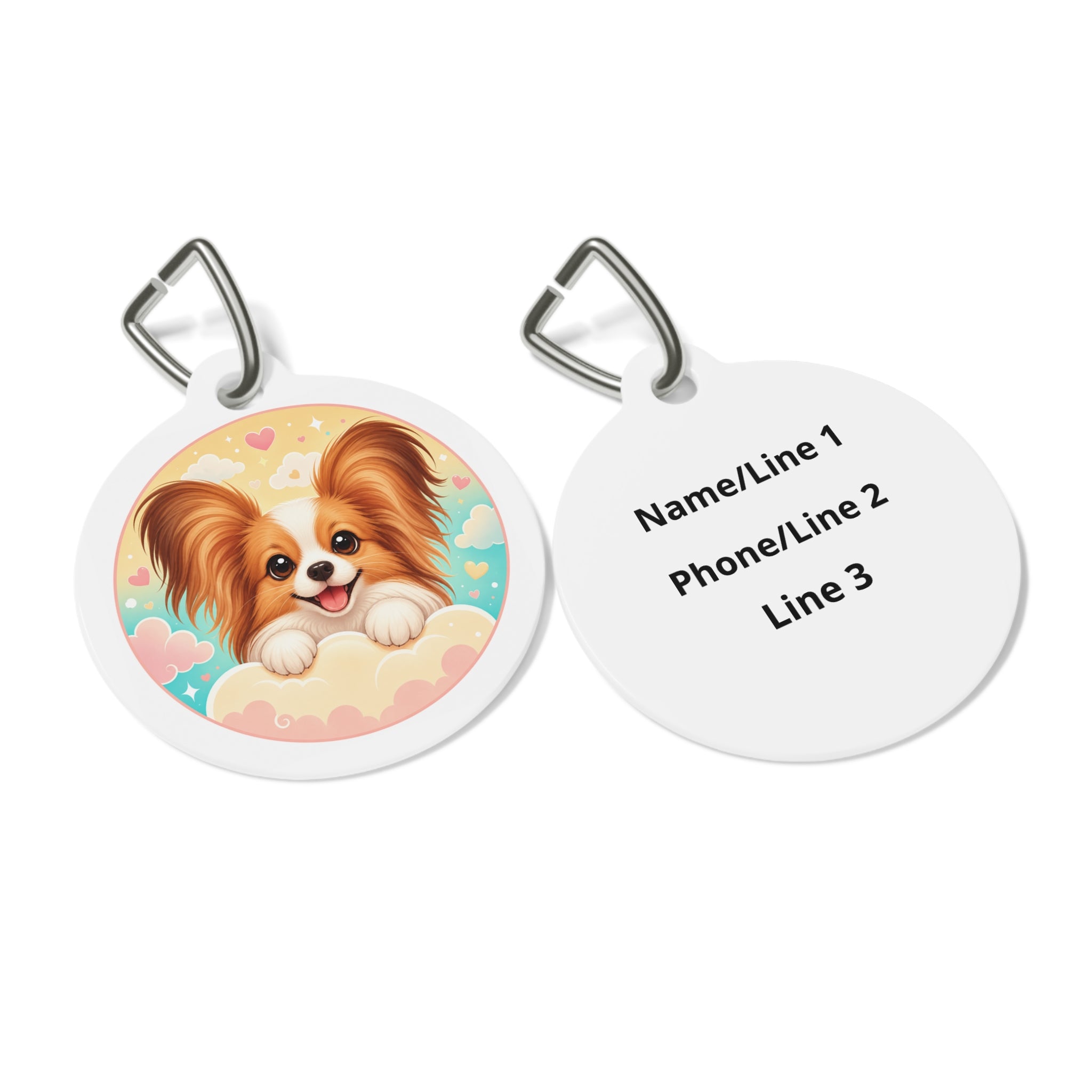 Papillon Sunny Heart Clouds Personalized Dog ID Tag