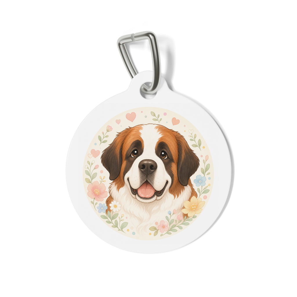 Saint Bernard Bright Garden Portrait Personalized Dog ID Tag