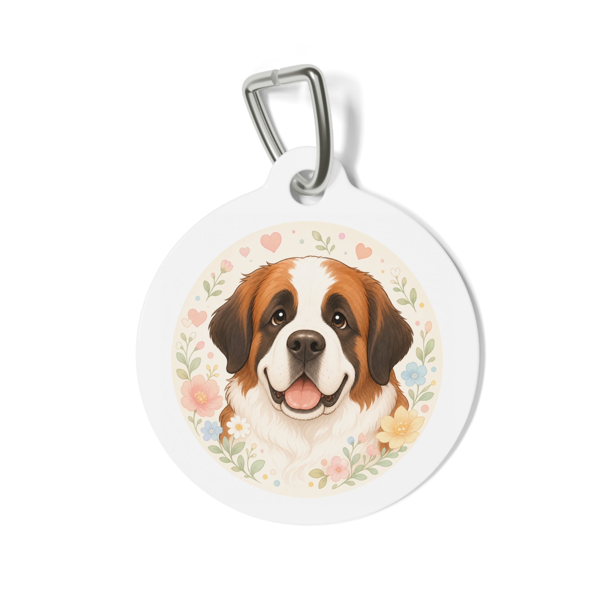 Saint Bernard Bright Garden Portrait Personalized Dog ID Tag