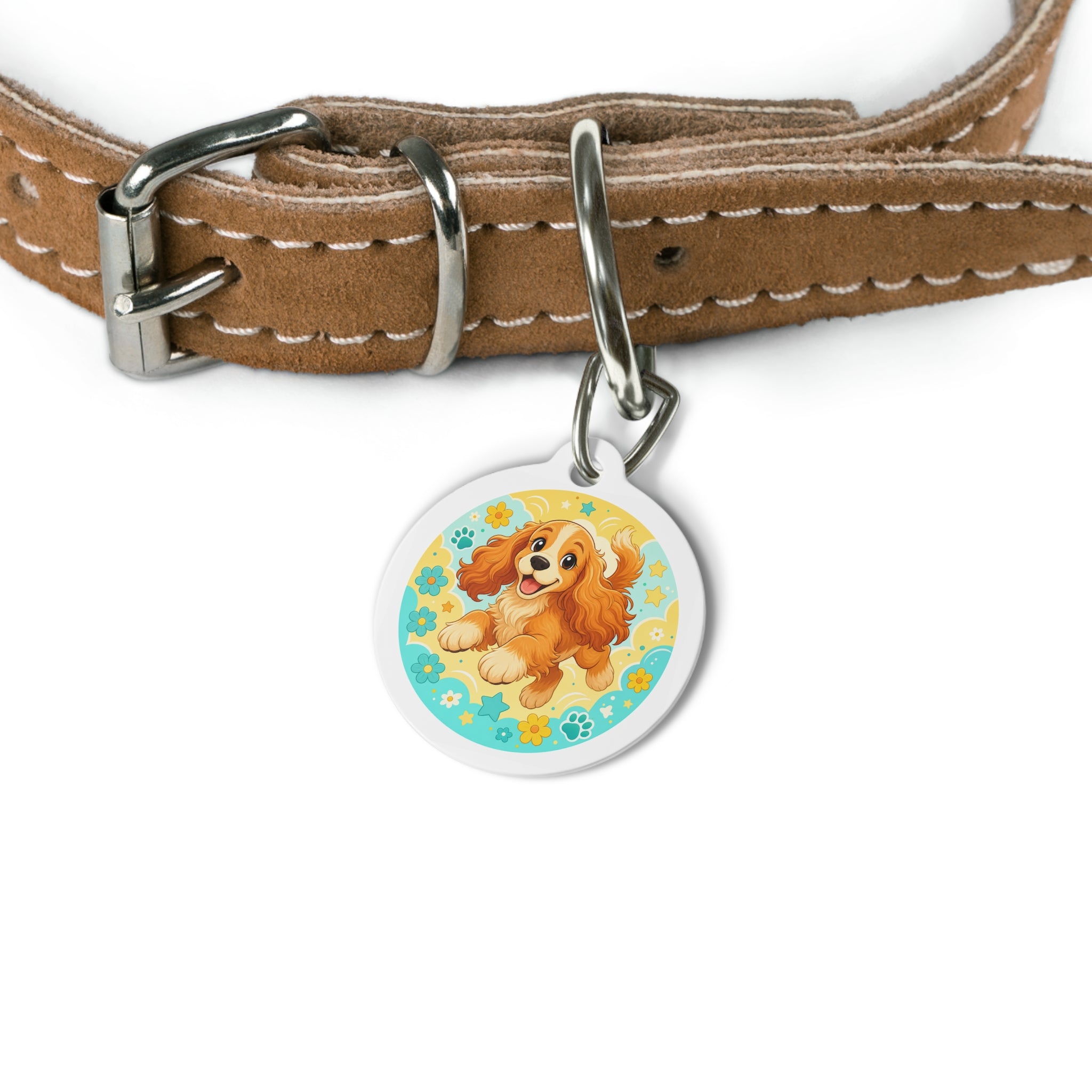Cocker Spaniel Cheerful Flower Pop Personalized Dog ID Tag