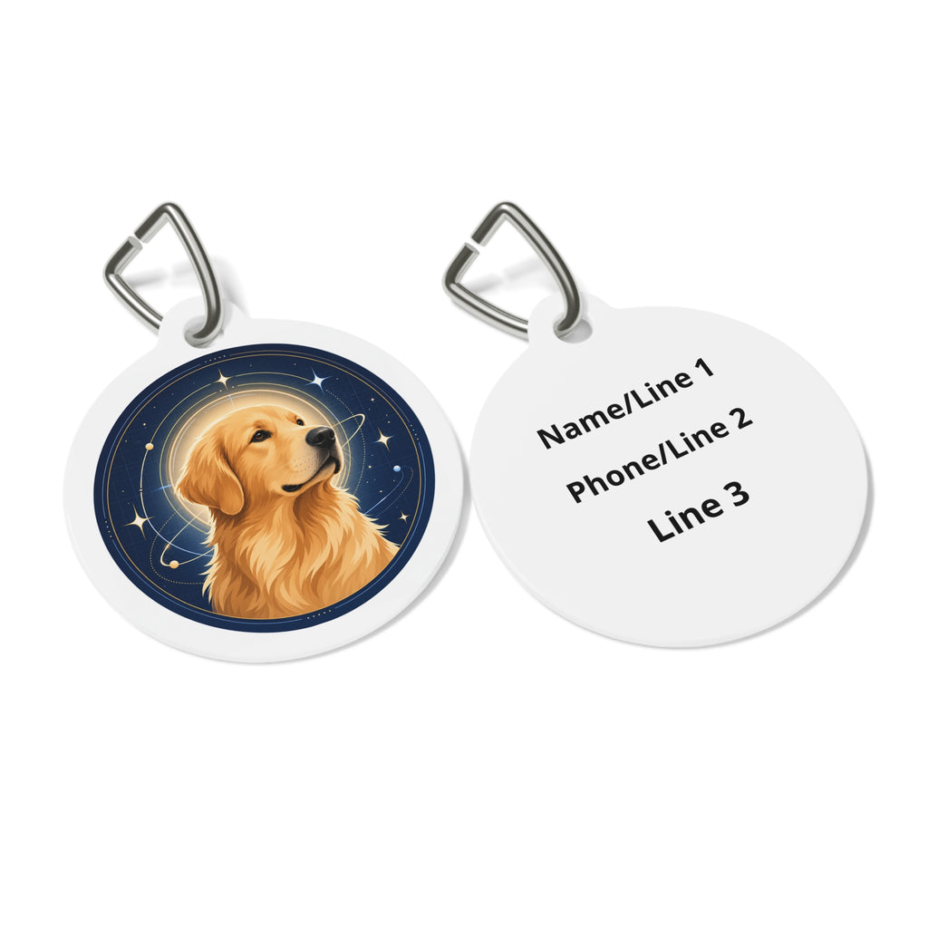 Placa de identificación personalizada para perro Golden Retriever Órbita Celestial