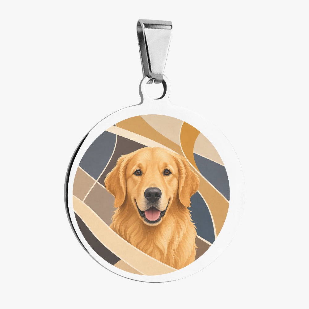 Golden Retriever Geometric Neutral Portrait Personalized Dog ID Tag