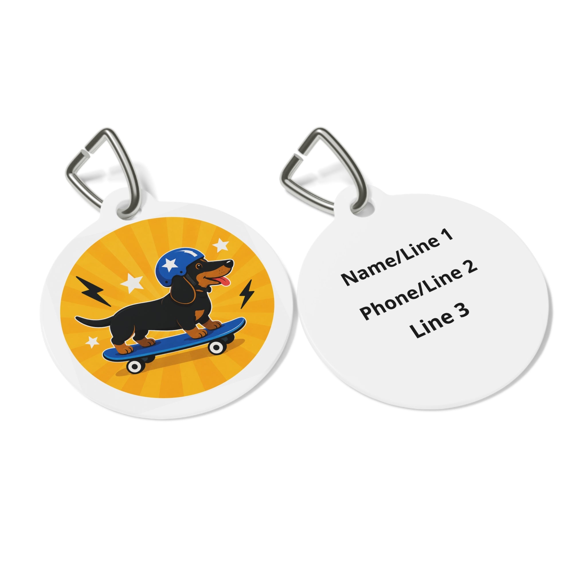 Skater Dachshund Energetic Sports Illustration Personalized Dog ID Tag