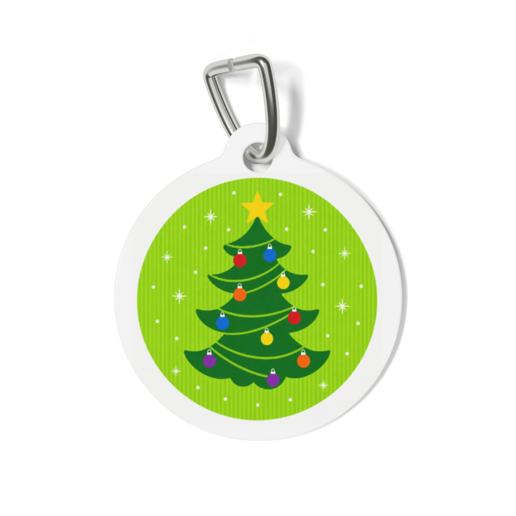 Placa de identificación personalizada para perro Árbol de Navidad verde lima brillante