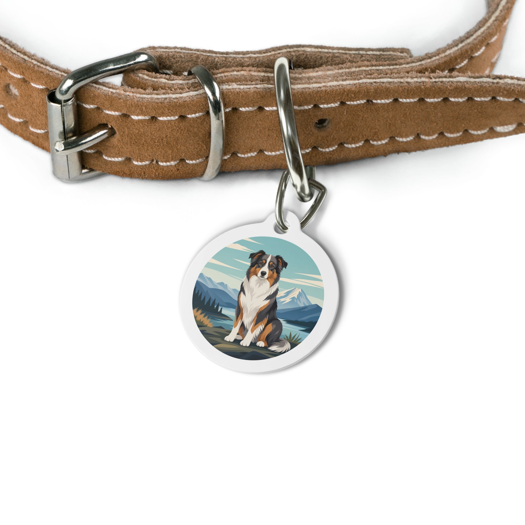 Australian Shepherd Mountain Lake Explorer Personalized Dog ID Tag