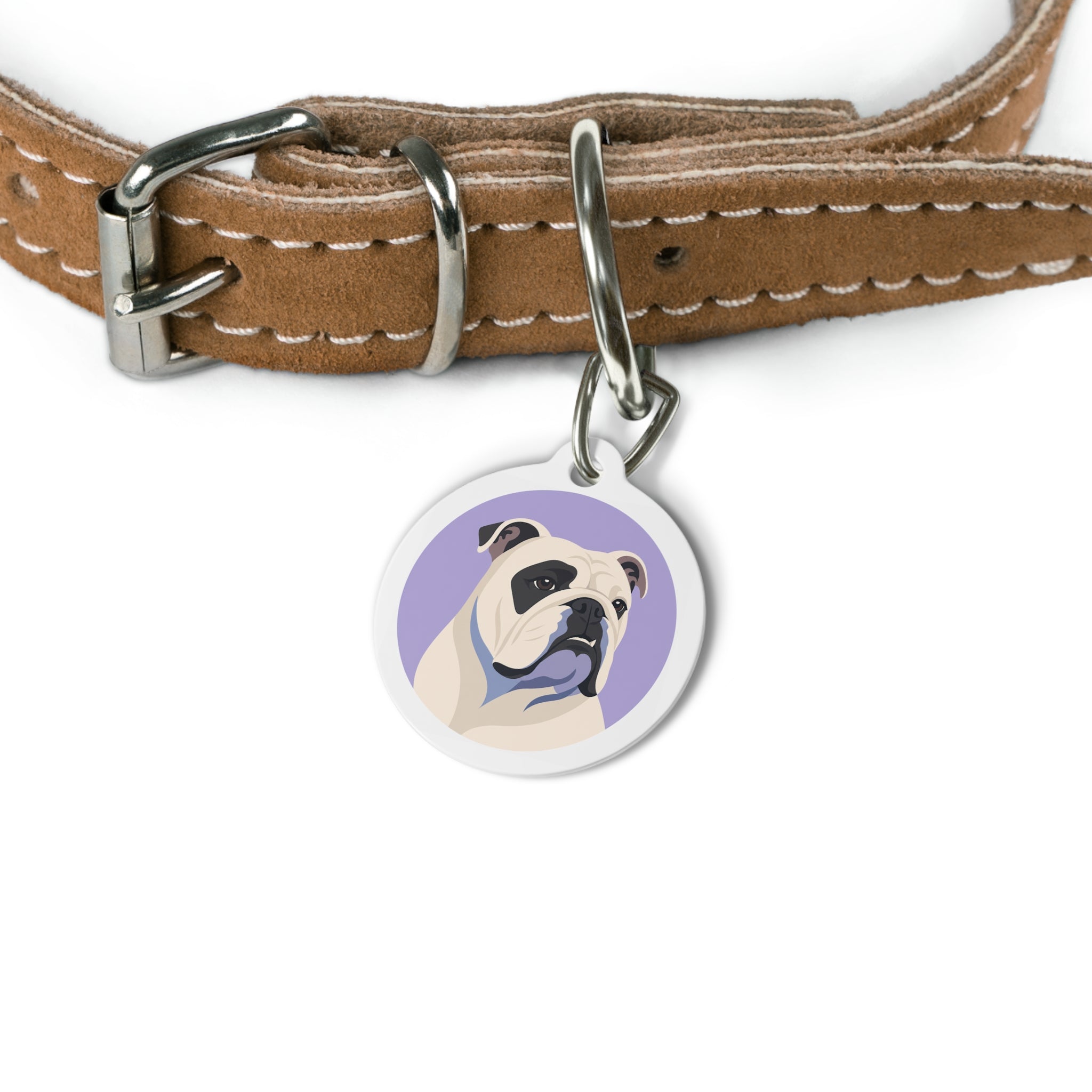 Bulldog Lavender Minimal Personalized Dog ID Tag