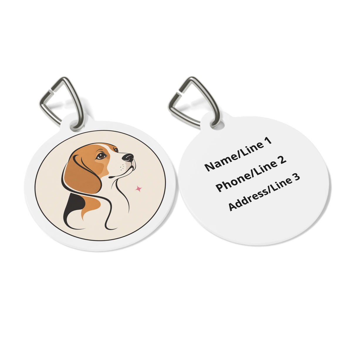 Close-up of Beagle Elegant Line Portrait artwork on personalized dog ID tag