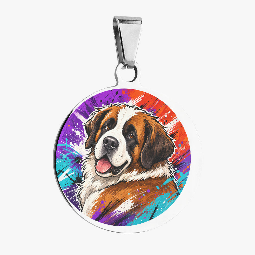 Saint Bernard Neon Paint Splash Personalized Dog ID Tag