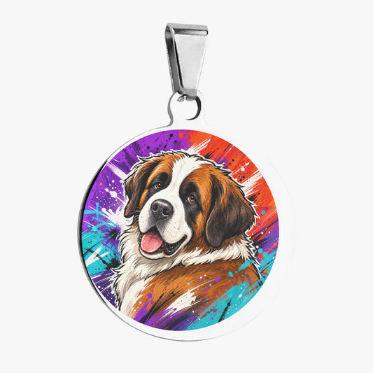 Saint Bernard Neon Paint Splash Personalized Dog ID Tag