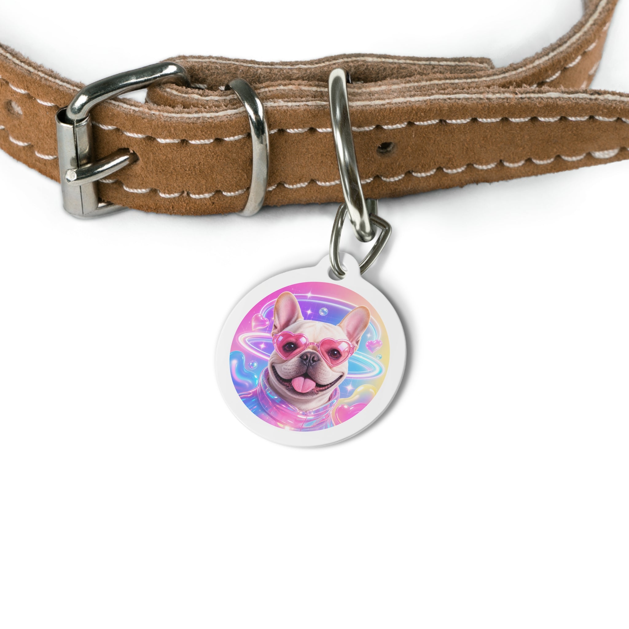 French Bulldog Pink Heart Sunglasses Personalized Dog ID Tag