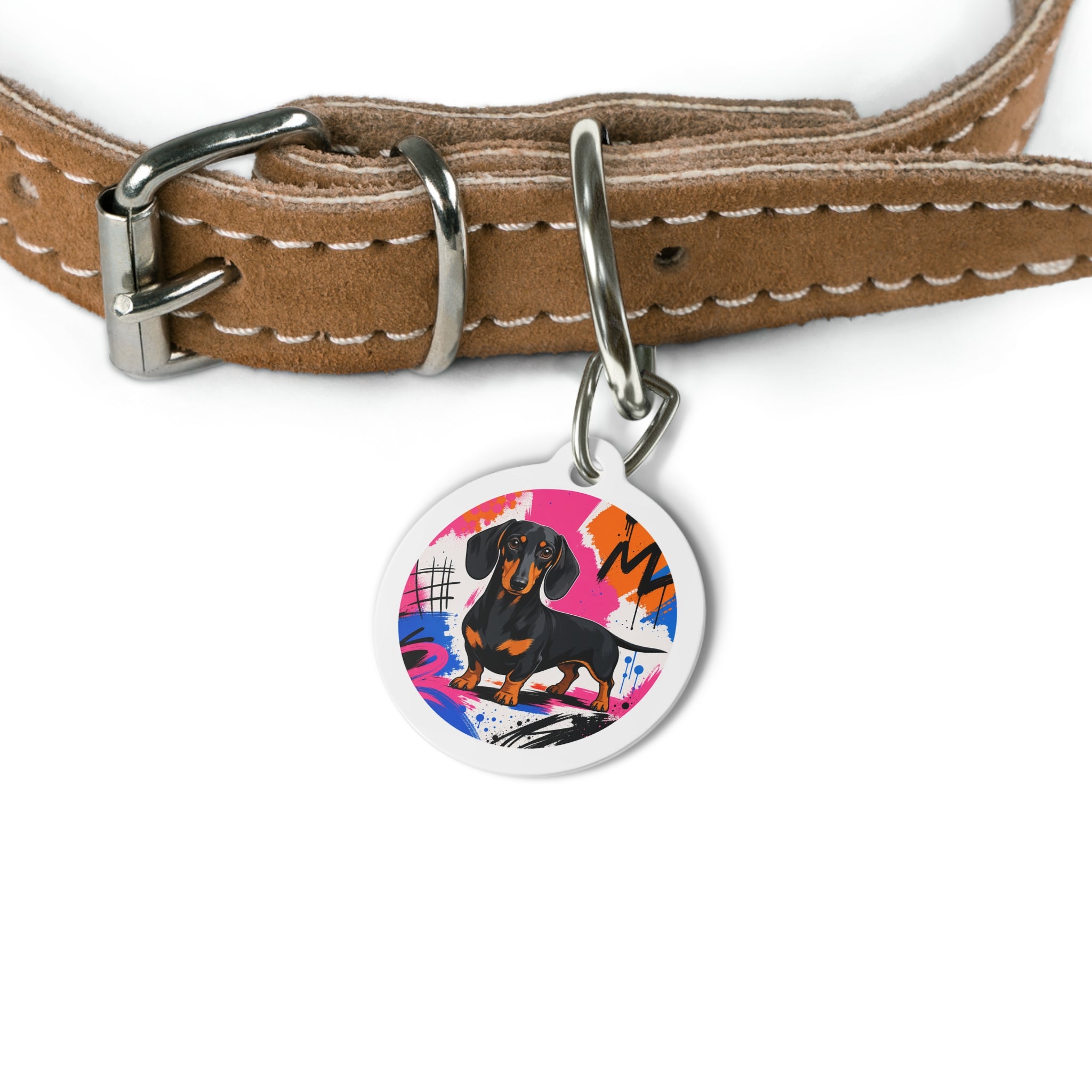 Dachshund Joyful Vibrant Color Personalized Dog ID Tag