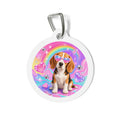 Placa de identificación personalizada para perro Beagle con gafas de sol de arcoíris