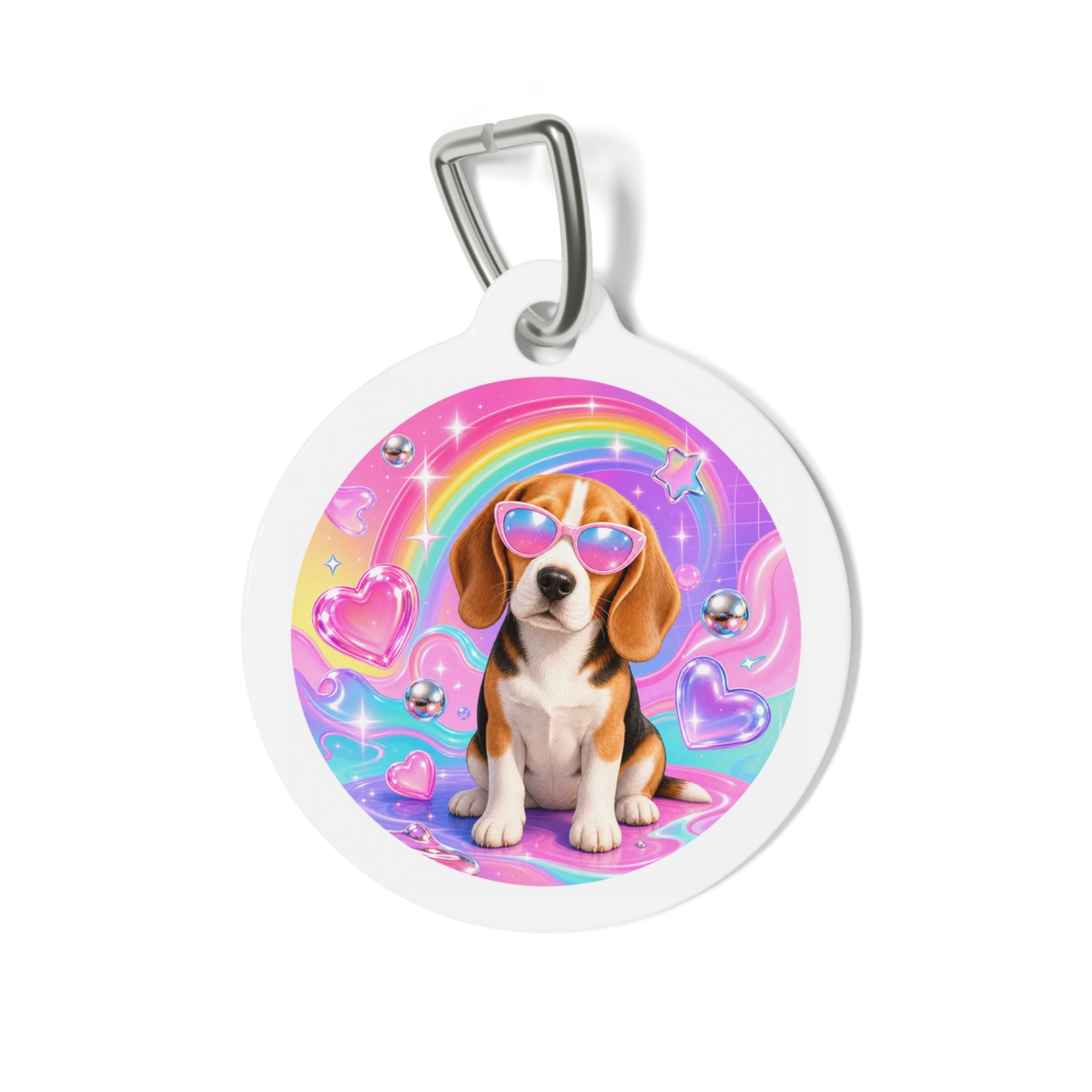 Beagle Rainbow Sunglasses Personalized Dog ID Tag