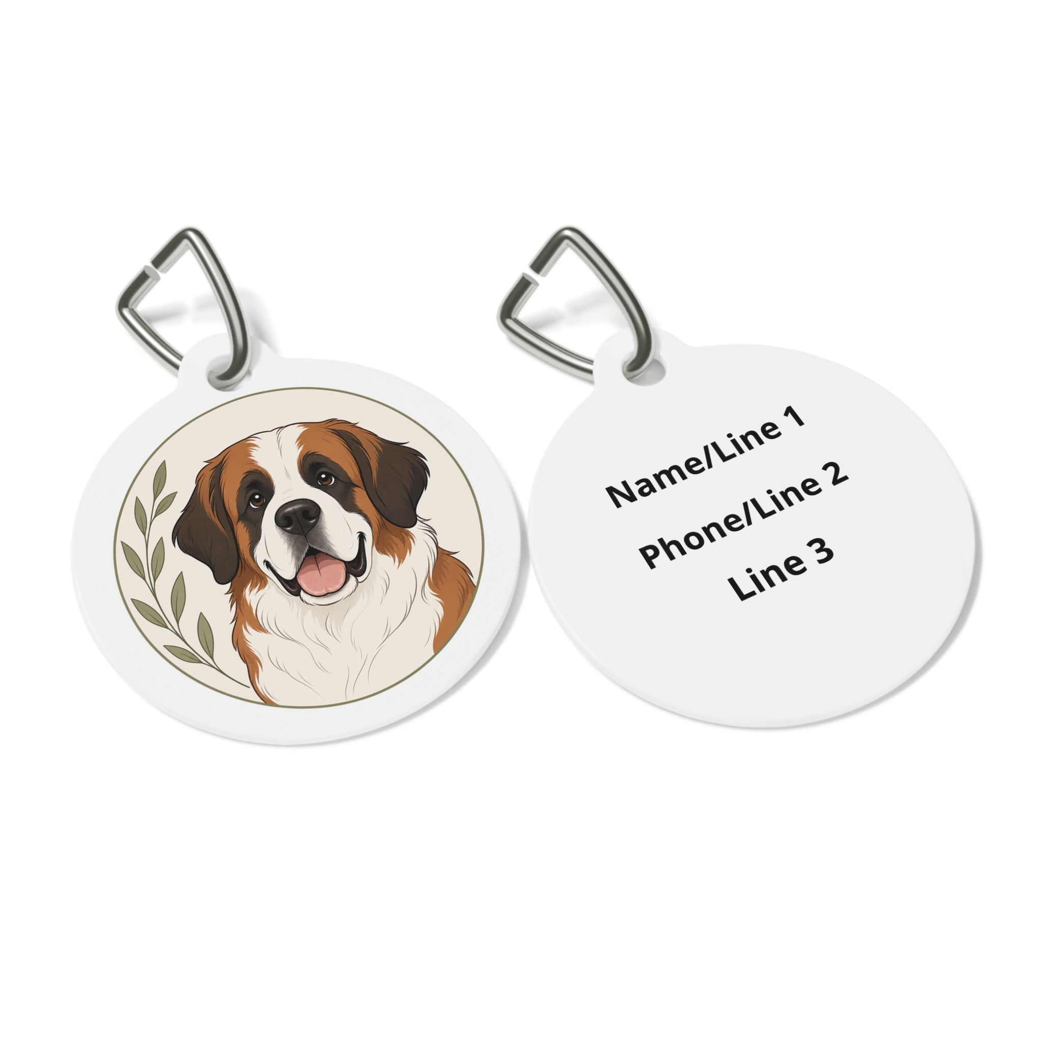 Saint Bernard Elegant Garden Illustration Personalized Dog ID Tag