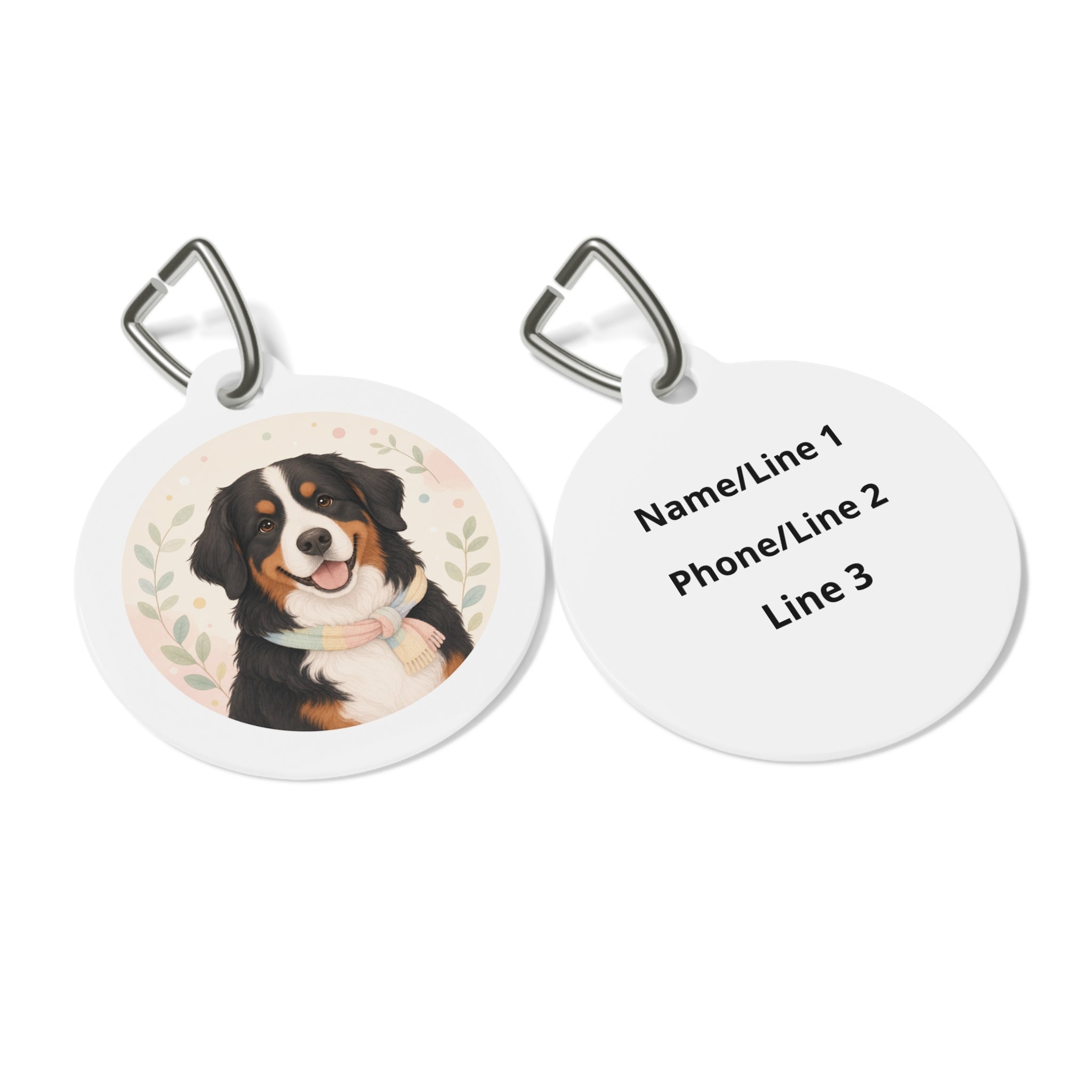 Bernese Mountain Dog Warm Painterly Floral Personalized Dog ID Tag