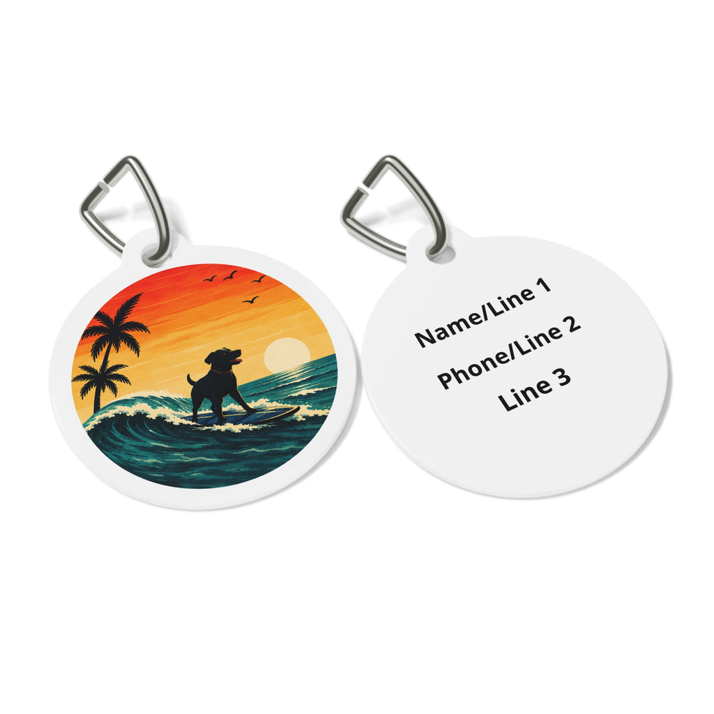 Sunset Wave Rider Dreamy Coastal Scene Personalized Dog ID Tag