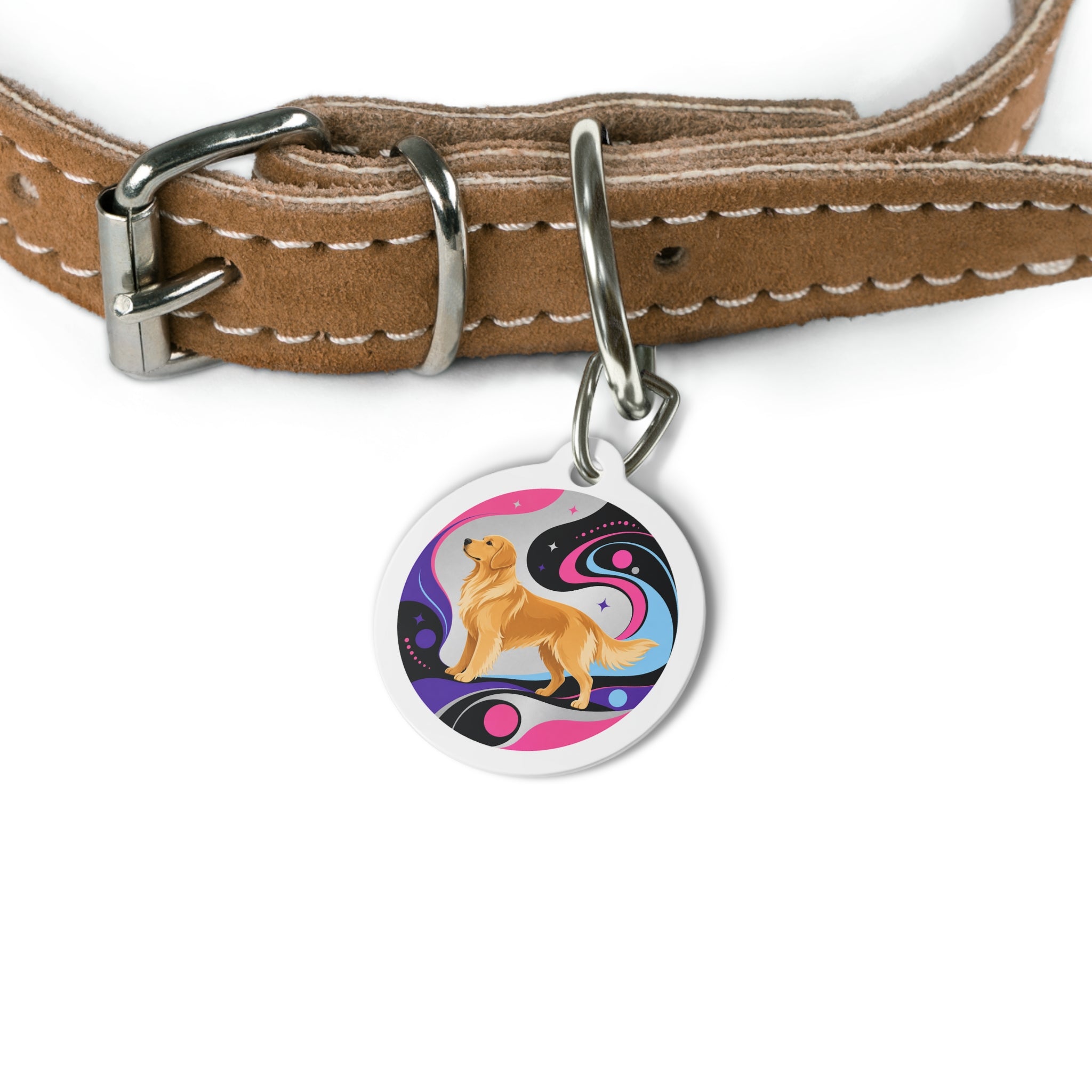 Golden Retriever Cosmic Groove Personalized Dog ID Tag