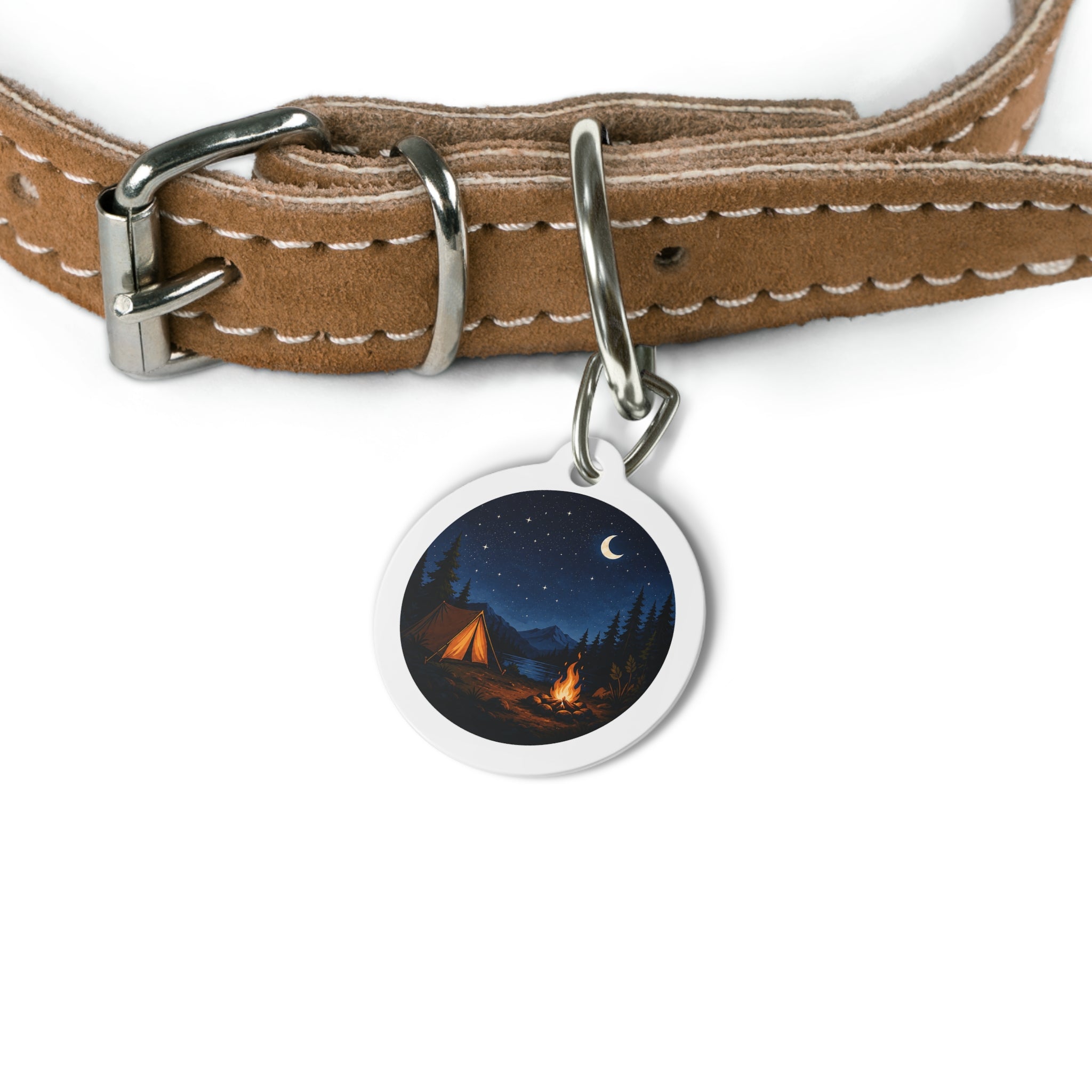 Moonlit Campfire Scenic Outdoor Adventure Personalized Dog ID Tag