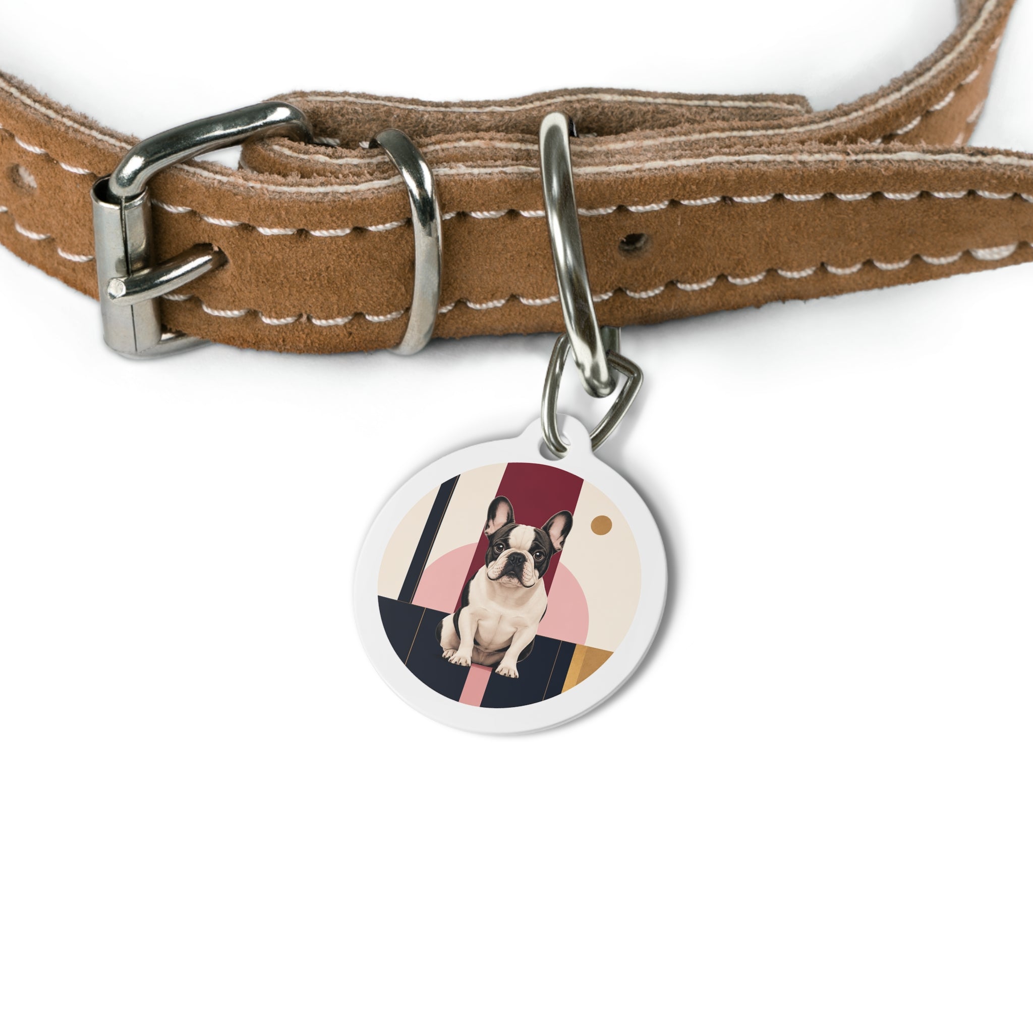 French Bulldog Joyful Modern Geometric Personalized Dog ID Tag