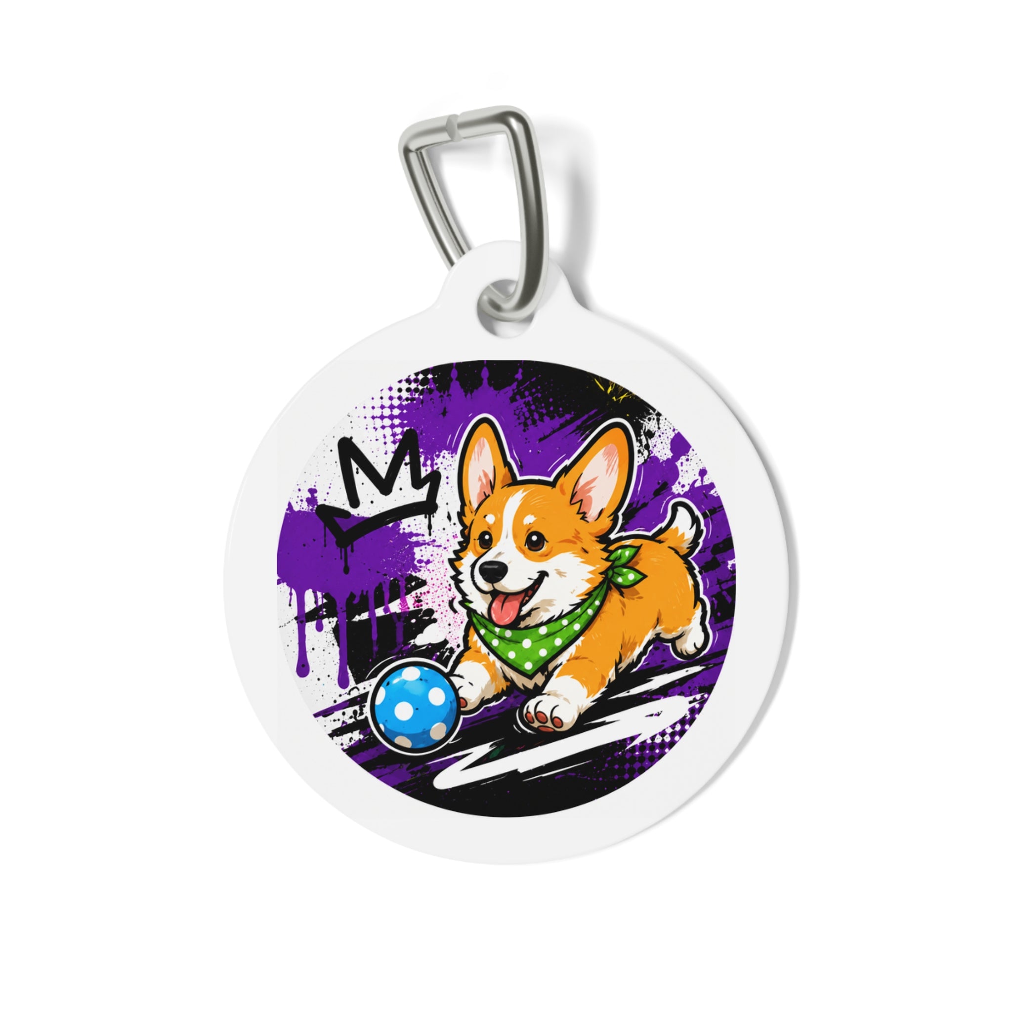 Bowling Corgi Energetic Sports Illustration Personalized Dog ID Tag