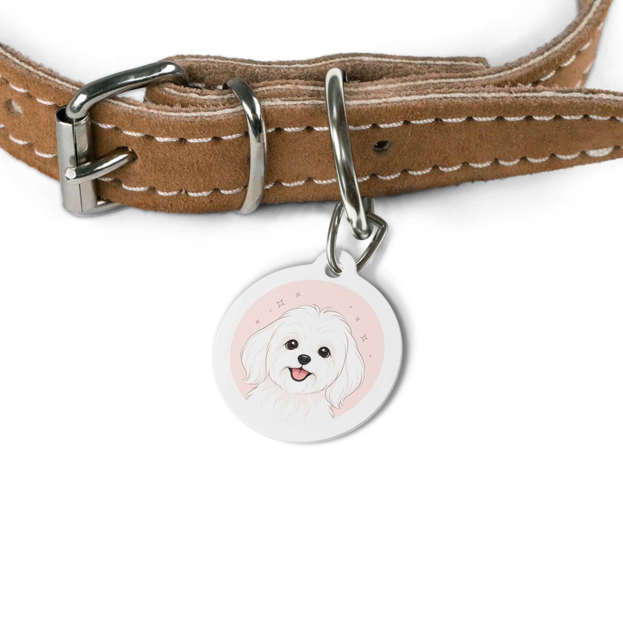 Maltese Blush Minimal Line Portrait Personalized Dog ID Tag