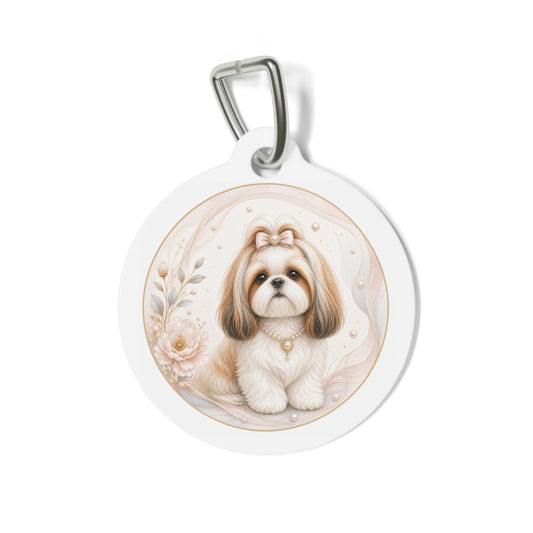 Shih Tzu Elegant Neutral Watercolor Personalized Dog ID Tag