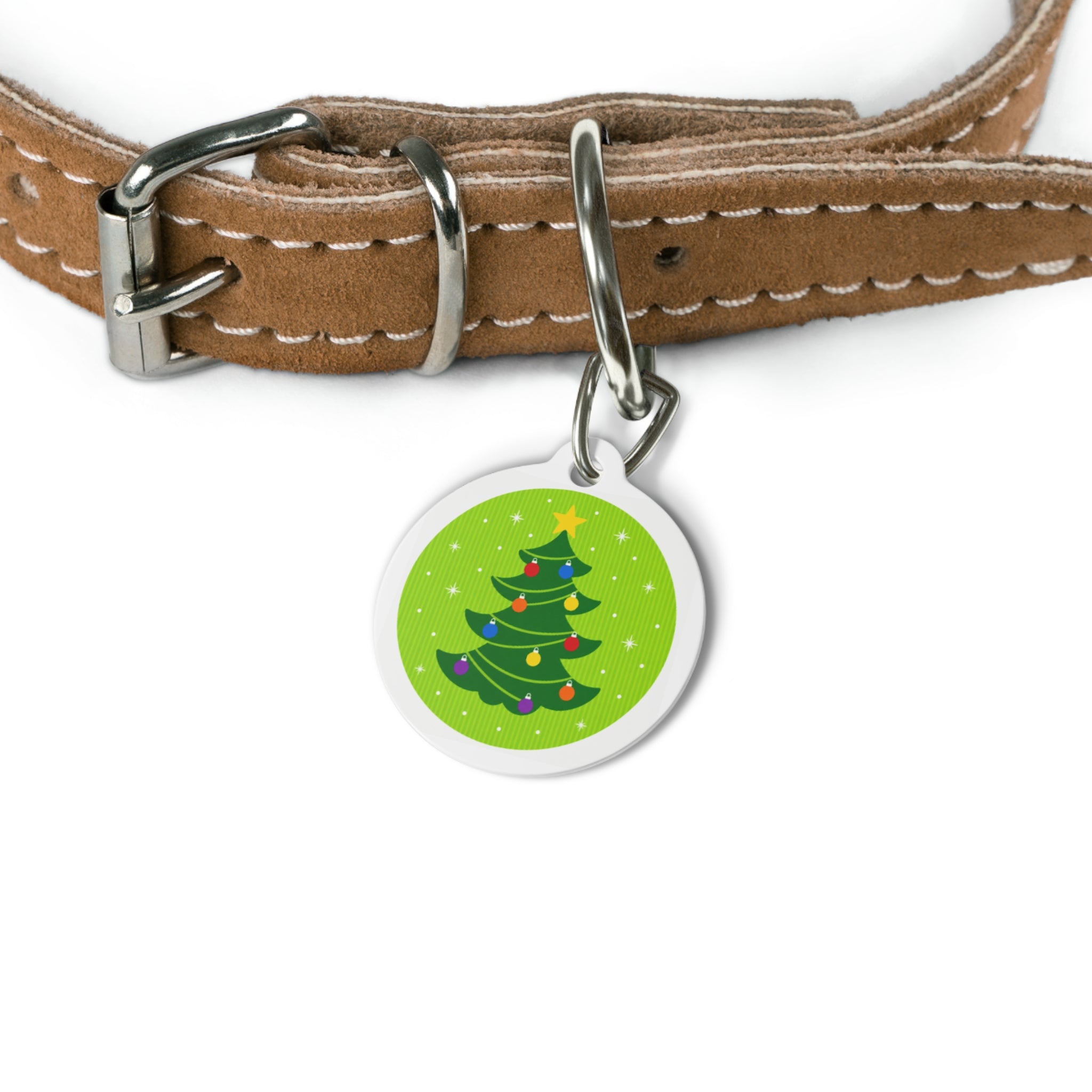 Bright Lime Christmas Tree Personalized Dog ID Tag