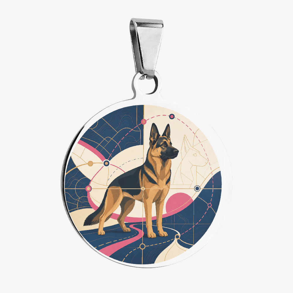 German Shepherd Atomic Geometric Personalized Dog ID Tag