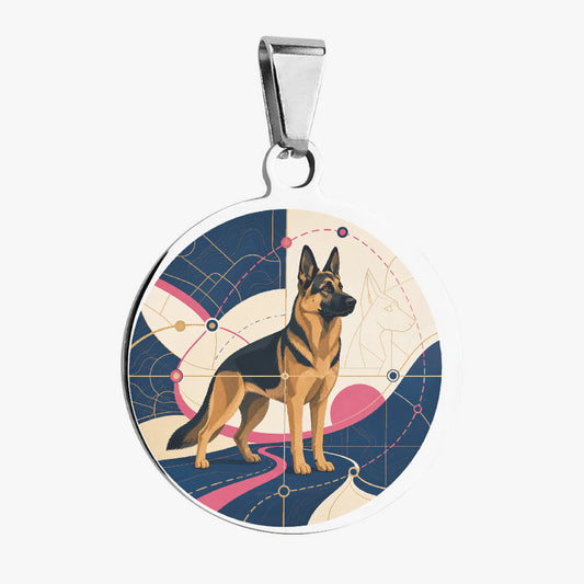 German Shepherd Atomic Geometric Personalized Dog ID Tag