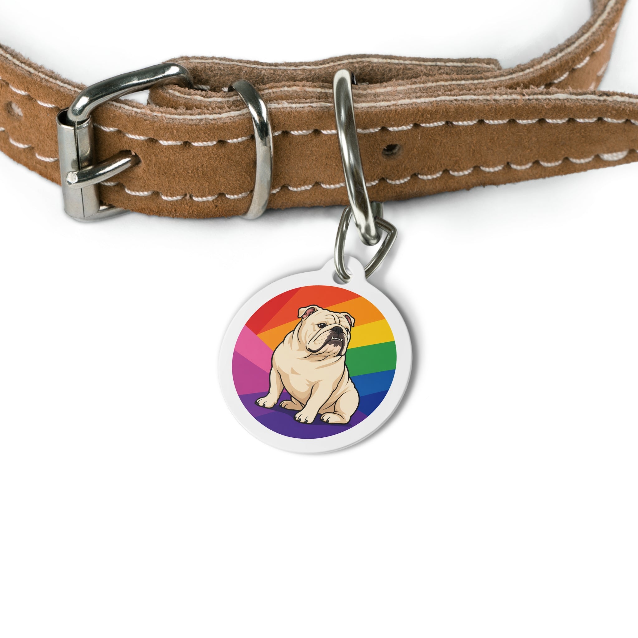 Bulldog Rainbow Rays Personalized Dog ID Tag