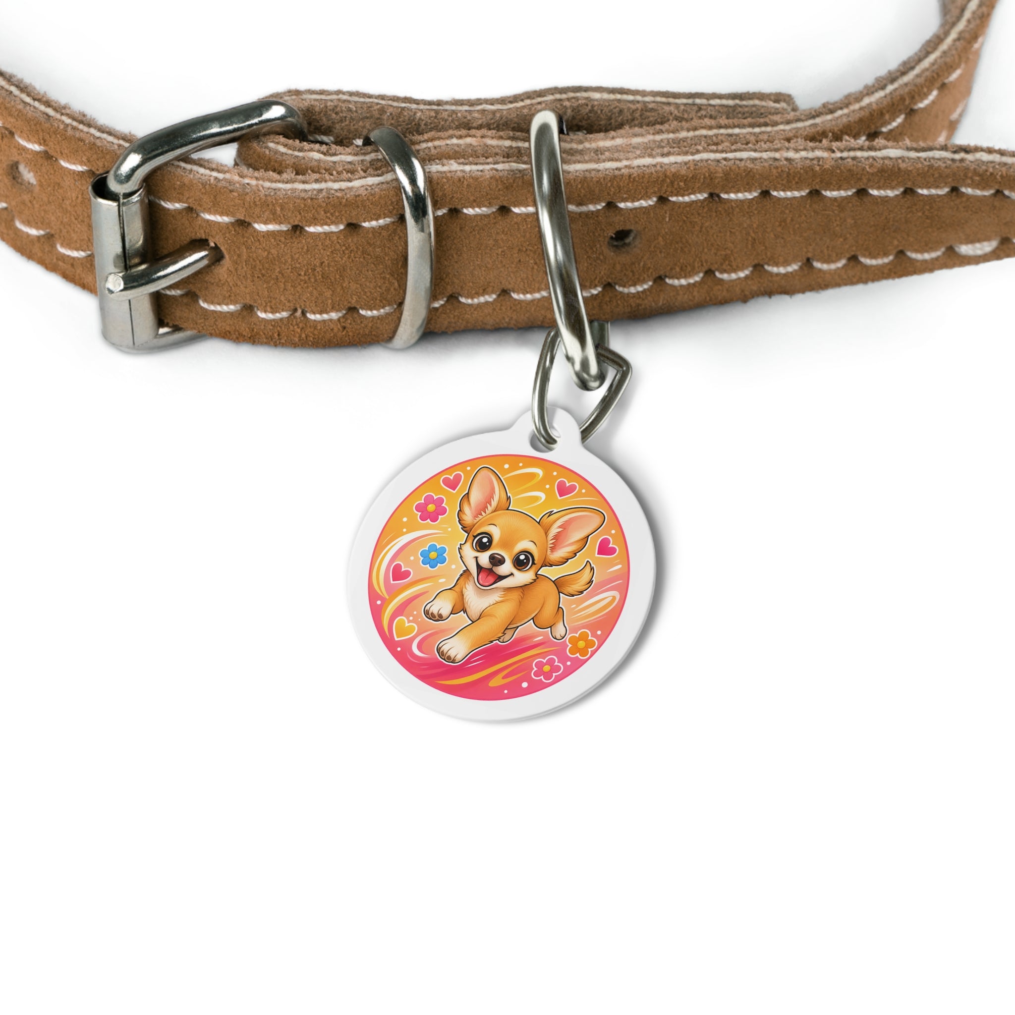 Chihuahua Kawaii Orange Hearts Personalized Dog ID Tag