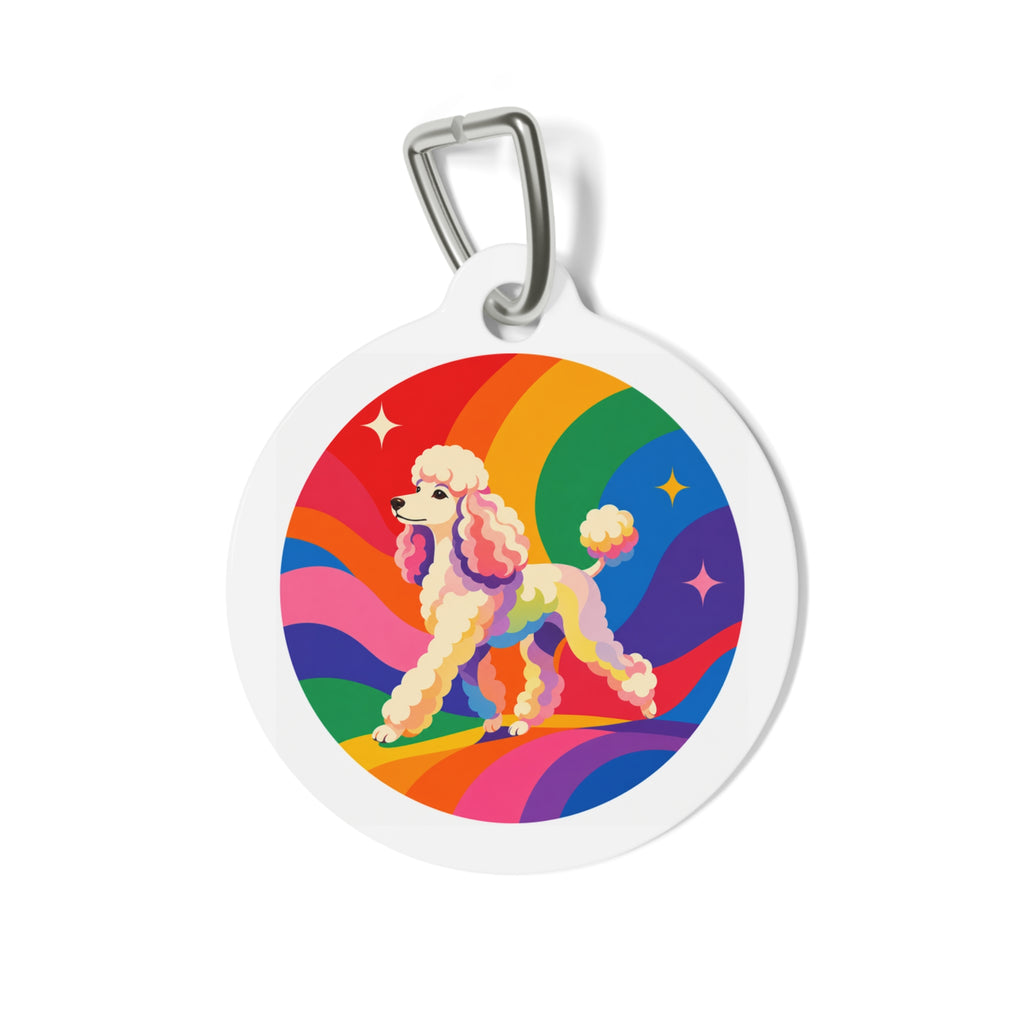 Poodle Rainbow Strut Personalized Dog ID Tag