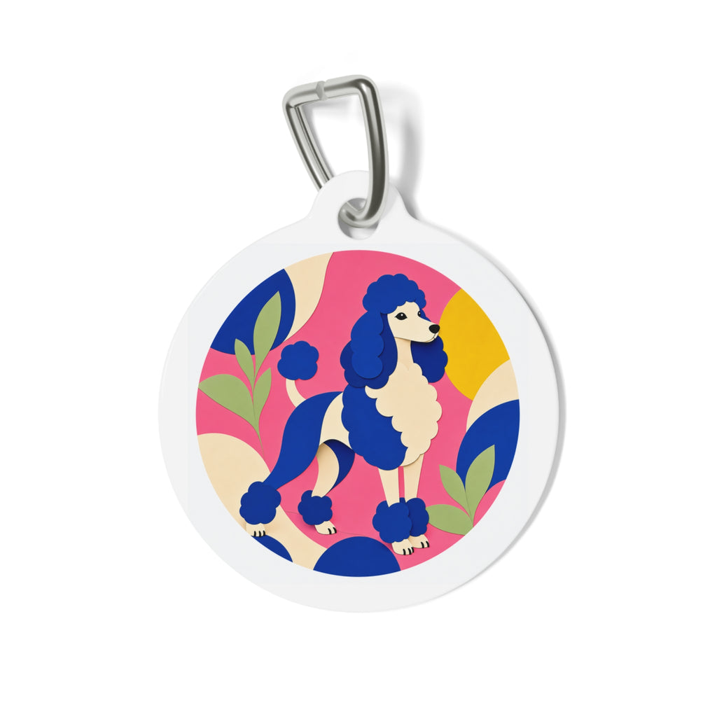 Chapa de identificación para perros personalizada con diseño botánico Poodle