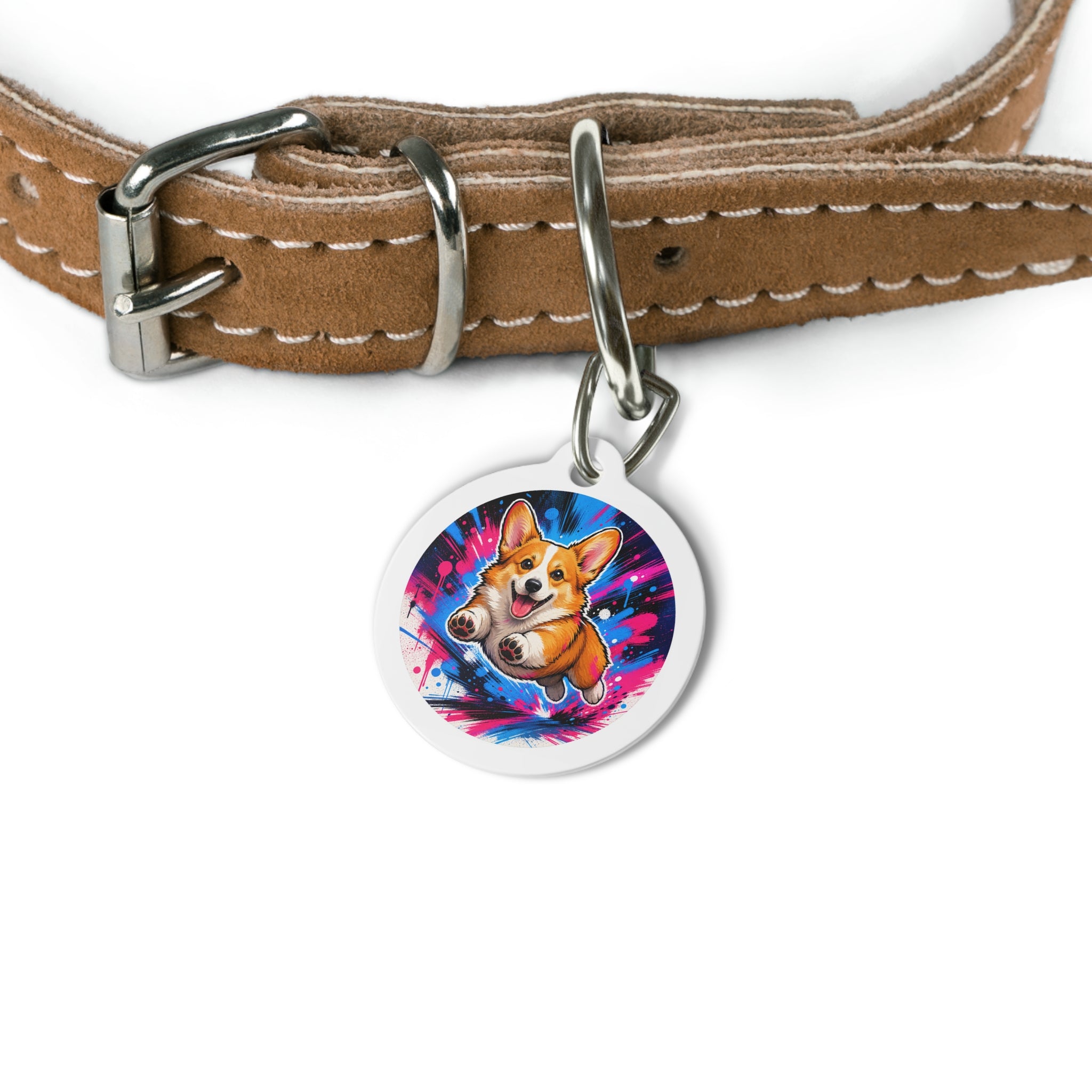 Pembroke Welsh Corgi Energetic Color Splash Personalized Dog ID Tag