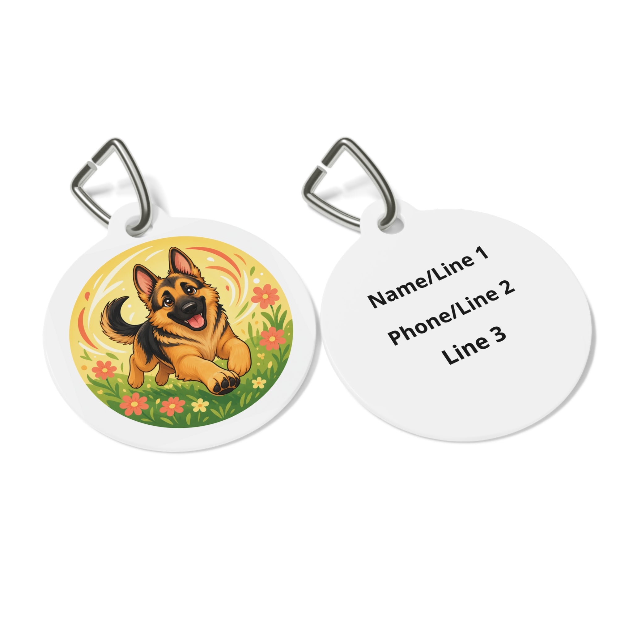 German Shepherd Sunny Flower Field Personalized Dog ID Tag