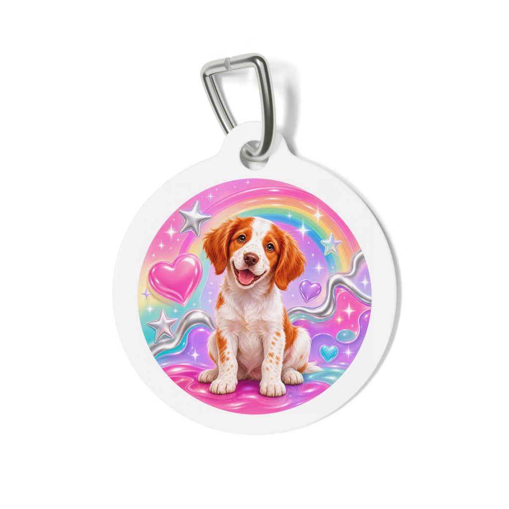 Chapa de identificación personalizada para perro Brittany Rainbow Dream