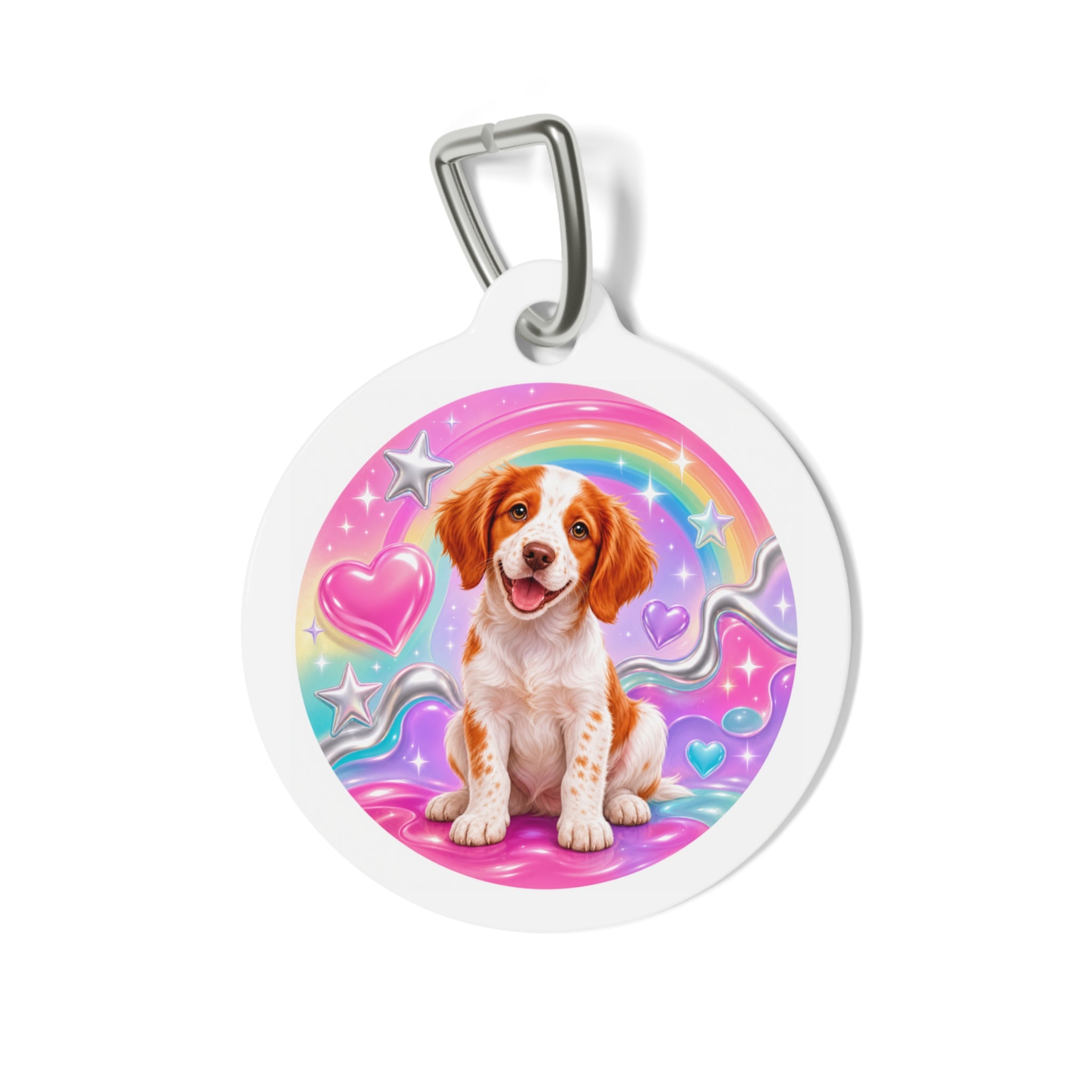 Brittany Rainbow Dream Personalized Dog ID Tag