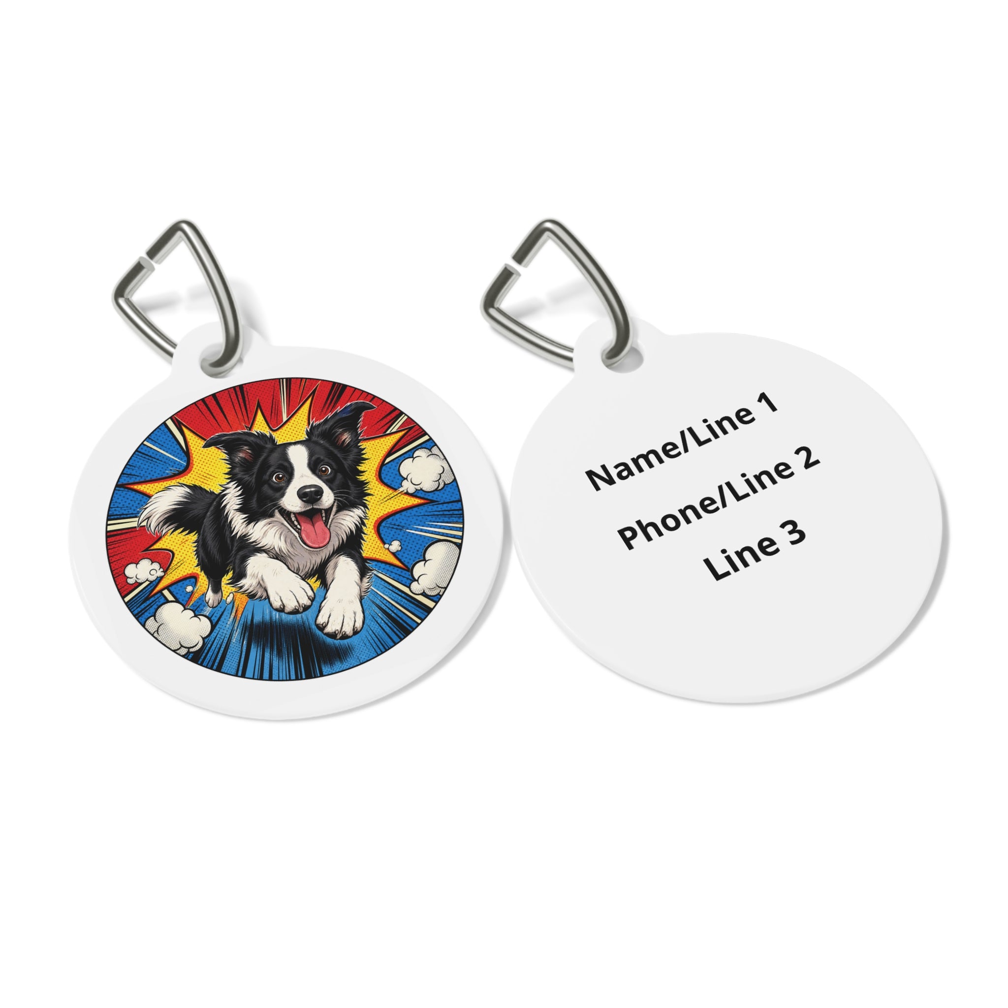Border Collie Comic Pop Energy Personalized Dog ID Tag